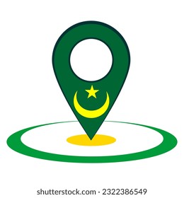 Pinpoint with texture of flag of mauritania, map, location, global.