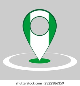 pinpoint with texture of flag of Nigeria, map, location, global.
