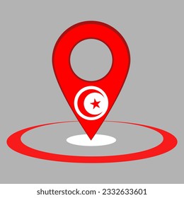 Pinpoint with texture of flag of Tunisia, map, location, global.