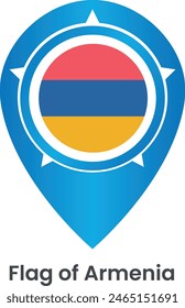 Pinpoint vector icon with Armenia national flag isolated on white background. Map pointer symbol for website, gps navigator, apps. Illustration in flat design. Location marker.