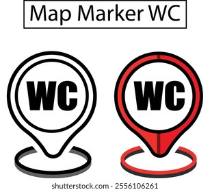 Pinpoint WC Toilet location vector icon. Map pointer symbol for website, GPS navigator, apps, business card. Location point of restroom. Geolocation mark on the map. Map marker sign