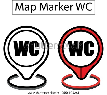 Pinpoint WC Toilet location vector icon. Map pointer symbol for website, GPS navigator, apps, business card. Location point of restroom. Geolocation mark on the map. Map marker sign