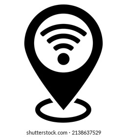 Pinpoint mit Wi-Fi-Vektorsymbol. Kartenzeiger Symbol für Website, GPS Navigator, Apps, Visitenkarte. Die Lage des Hotels ist sehr gut. Ortszeichen auf der Karte. Kartenmarkierungszeichen.