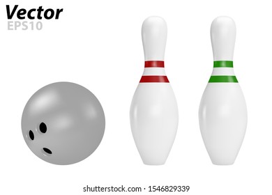 Pins and bowling ball in vector on white background.Bowling ball in vector on white background.
