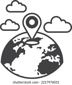 pins and globe illustration in minimal style isolated on background