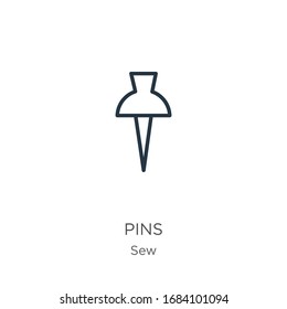 Pins icon. Thin linear pins outline icon isolated on white background from sew collection. Line vector sign, symbol for web and mobile