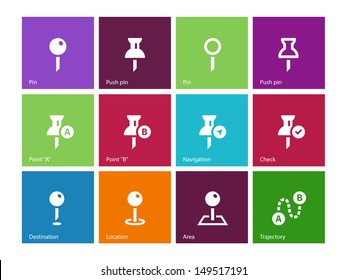 Pins icons on color background. Vector illustration.