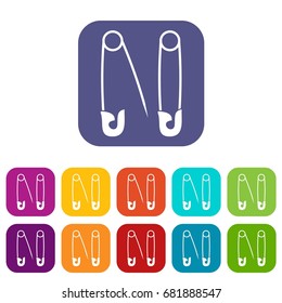 Pins icons set vector illustration in flat style in colors red, blue, green, and other