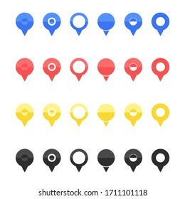 Pins for map, location symbol, navigation position road marker and travel place pointer web vector illustration. Set of pushpin markers signs pointers symbols for maps isolated on white background