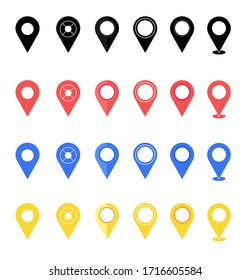 Pins for map, location symbols, navigation position marker and travelling places pointer web vector illustration. Set of pins markers sign pointers symbol for map isolated on white background