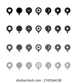 Pins for maps, location symbol, internet navigation marker and travel place direction pointer web vector illustration. Set of pins markers signs pointers symbols for map isolated on white background