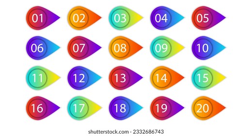 Pins with number. Bullet point set. Marker in retro color. Vector illustration. EPS 10.