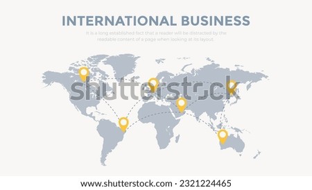 Pins on a world map in vector style. International busines communication concept. Global connections illustration.