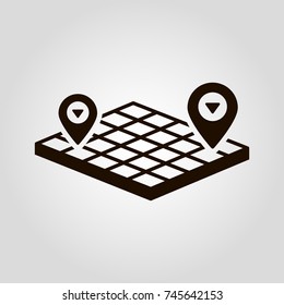 Pins showing coordinates on map isolated flat vector icon