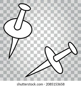 Pins. Thumbtack hand-drawn colorless vector illustration