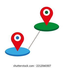 Pins way. Line art. Travel concept background. Road trip. Vector illustration. Stock picture. 