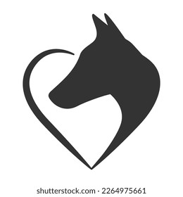 Pinscher Illustration Clip Art Design Form. Liebe Herz Hund Kopf Silhouette Symbol Vektorgrafik.