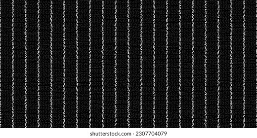 Pinstripe black and white seamless pattern with sketchy lines and texture. Classic wool suit fabric. Elegant masculine design. Simple monochrome background. Twill variegated woolen material