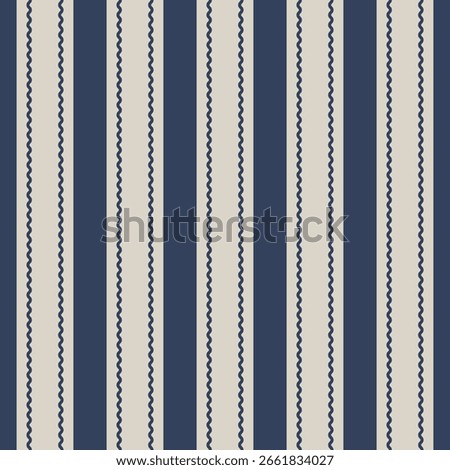 Pinstripe blue and beige seamless pattern with narrow lines. Classic pajama fabric. Elegant design. Simple monochrome background. Print, wallpaper.