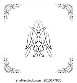 Pinstripe Centre Piece With Corner Design, Center Piece Vector Art Illustration