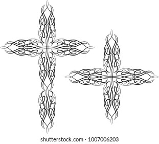 Pinstripe Christian Cross : Vinyl Ready Design Vector Art Illustration