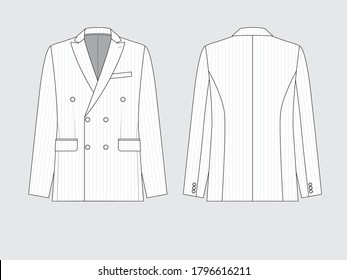 pinstripe double beast suit, front and back, drawing pattern with vector illustration