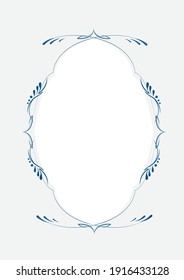 A pinstripe oval frame with text space.  Blue and red line art.