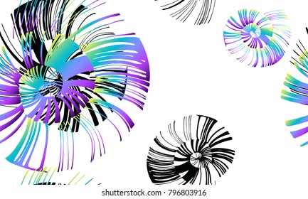 Pinstripe sea shell. Curl mollusc.  Spiral seashell. Blue and white nautilus  element for print. Bright fungus textile pattern. Flower seamless.   Abstract mushroom fabric for summer dress.

