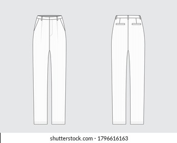 Pinstripe Slim Pants, Front And Back, Drawing Pattern With Vector Illustration