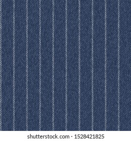 Pinstriped Denim Fabric Texture Seamless Repeat Vector Pattern Swatch.  Traditional indigo blue color.  Bold retro railroad stripes.  Youthful street smart utility fashion look.  Workwear style.