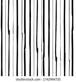 Pinstripes seamless repeat vector pattern. Free hand drawn uneven stripes, streaks, bars, lines, strips. Black and white monochrome background. Texture for ceramic tile wallpapers, web background