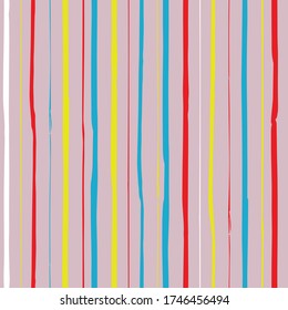 Pinstripes seamless repeat vector pattern. Free hand drawn uneven streaks, bars, lines. Colored vertical stripes isolated on pink background. Texture for ceramic tile wallpapers, pattern fills, web 