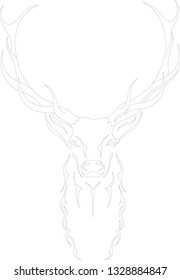 pinstriping design of a deer, abstract vector illustration of a deer head with a massive antler, graphic illustration with fine lines