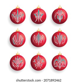 Pinstriping red Christmas ball isolated vector illustration