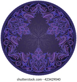 Pinstriping winter round pattern. Bright blue winter ornament. Vector print.