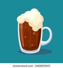 Pint ​​of beer. Cold carbonated drink for Oktoberfest. Cartoon flat illustration