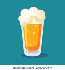 Pint ​​of beer. Cold carbonated drink for Oktoberfest. Cartoon flat illustration