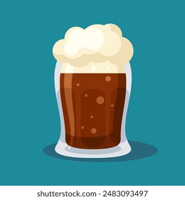 Pint ​​of beer. Cold carbonated drink for Oktoberfest. Cartoon flat illustration