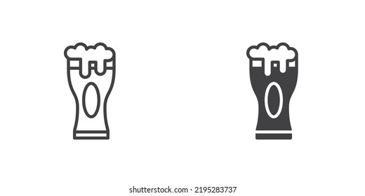 Pint beer glass icon, line and glyph version, outline and filled vector sign. linear and full pictogram. Bar symbol, logo illustration. Different style icons set