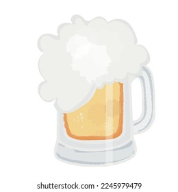 A pint of beer and a glass (mug) of beer hand drawn in watercolor. Alcohol drinks.