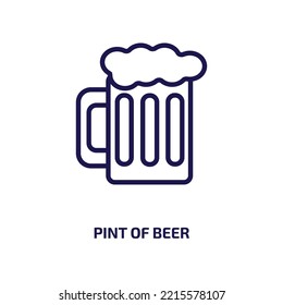 ícono de pinta de cerveza de la colección de bebidas. Pinta lineal delgada de cerveza, barra, icono del contorno de ale aislado en fondo blanco. Pinta vectorial de línea de señal de cerveza, símbolo para web y móvil