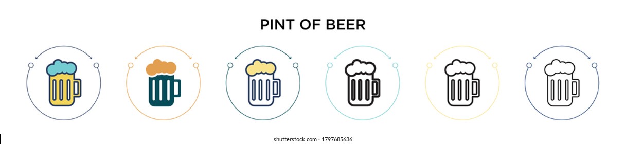 Pint of beer icon in filled, thin line, outline and stroke style. Vector illustration of two colored and black pint of beer vector icons designs can be used for mobile, ui, web