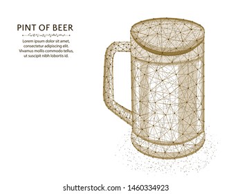 Pint of beer low poly graphic design, polygonal glass mug, alcohol drink wireframe vector illustration made from points and lines on a white background