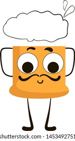 Pint of beer with mustache, illustration, vector on white background.