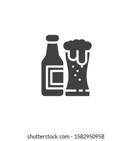 Pint of beer vector icon. filled flat sign for mobile concept and web design. Bottle of beer and glass glyph icon. Symbol, logo illustration. Vector graphics