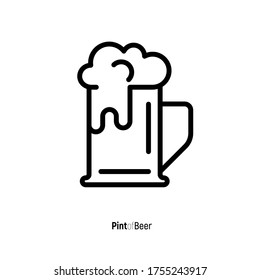 Pint of beer with white foam. Thin line vector illustration for beer brewery, bar, restaurant, October fest. 