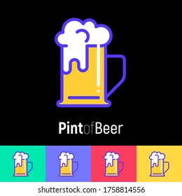 Pint of beer with white foam. Thin line vector illustration for beer brewery, bar, restaurant, Oktoberfest. 