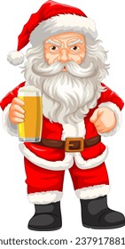 Una pinta de anciano espeluznante y con cerveza vestido como Santa Claus en una ilustración de caricatura