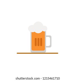 A pint of frothy beer on the table. Beer icon.