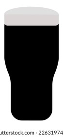 A pint glass filled with a stout typically drunk in Ireland.